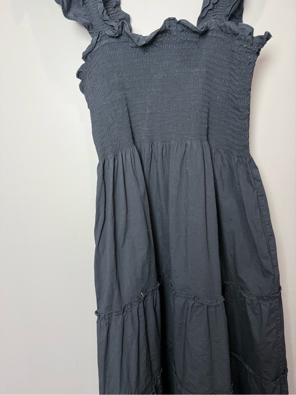Hill House Home The Nap Dress Black Smocked Ruffle Midi Medium - Picture 3 of 12